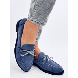 Mocassins femininos de camurça Saras Denim Blue azul 2