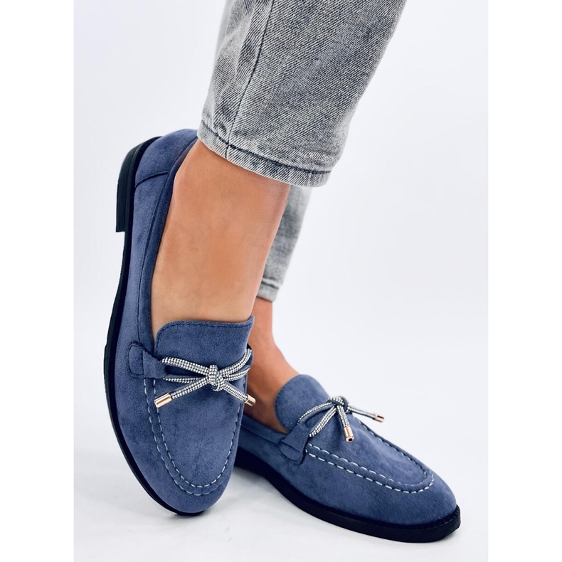 Mocassins femininos de camurça Saras Denim Blue azul 2