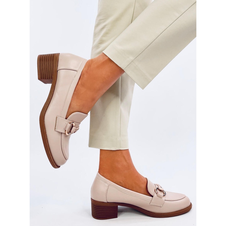 Mocassins de salto alto Pontei Bege 2