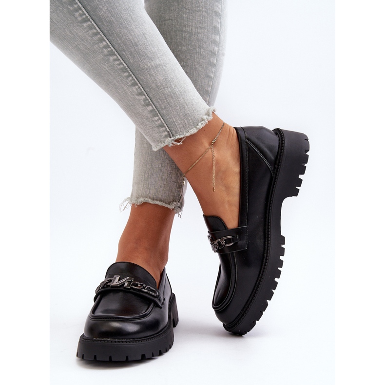 Vinceza Mocassins femininos de salto plano preto Ezoma preto 1