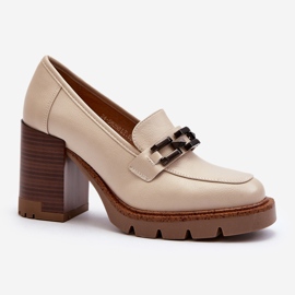 Vinceza Sapatos de salto alto maciço com decoração, bege Oradna 1