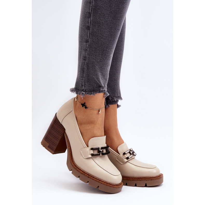 Vinceza Sapatos de salto alto maciço com decoração, bege Oradna 2