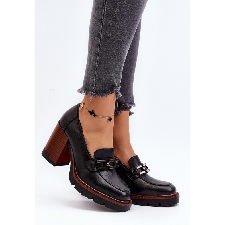 Vinceza Sapatos de salto alto maciço com decoração, Preto Oradna 2