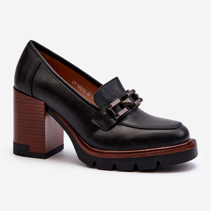 Vinceza Sapatos de salto alto maciço com decoração, Preto Oradna 1