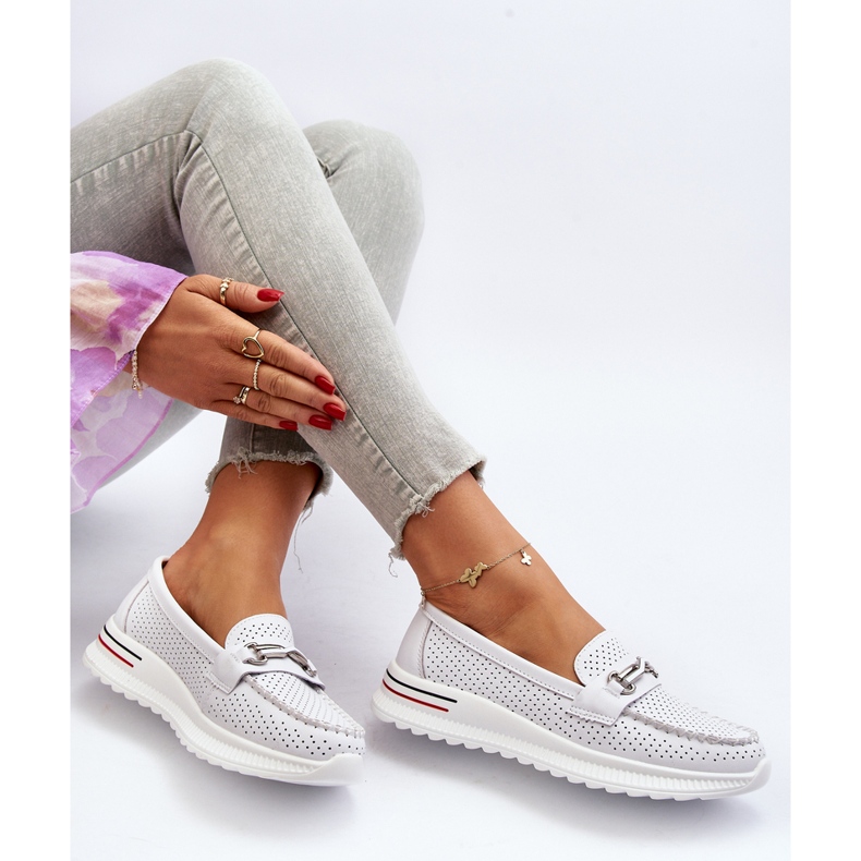 Vinceza Mocassins femininos de couro branco Veridinna 1