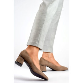 Sapatos de camurça com salto baixo, sapatos marrons de salto baixo castanho 2