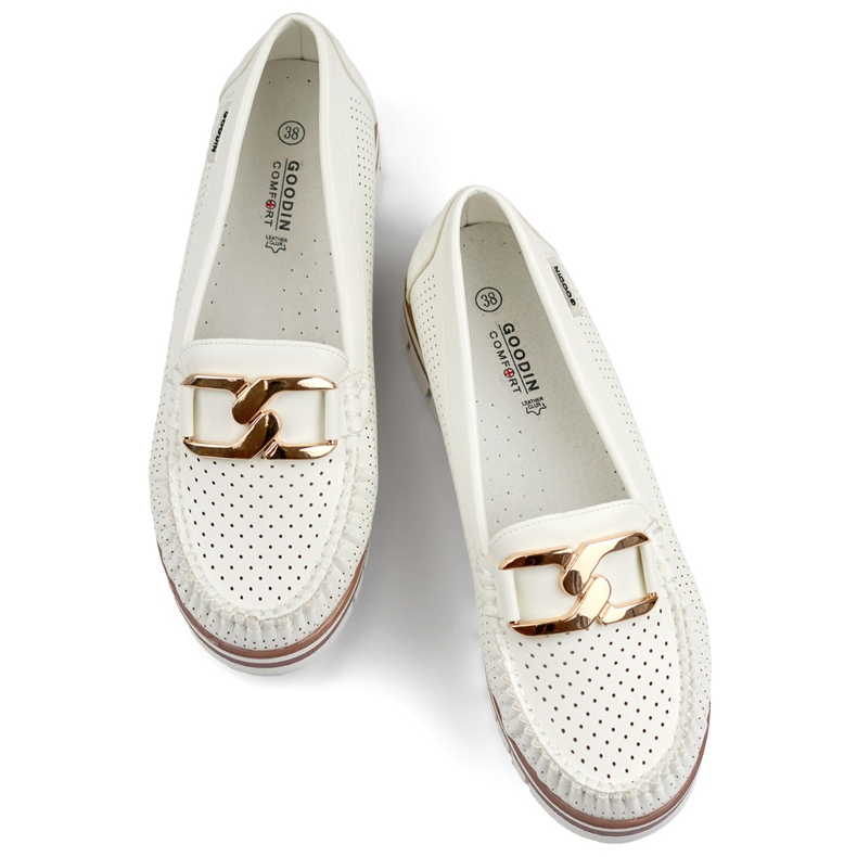 Mocassins femininos confortáveis e elegantes com orifícios, sapatos brancos com orifícios 1 Mocassins femininos confortáveis e elegantes com orifícios, sapatos brancos com orifícios 1