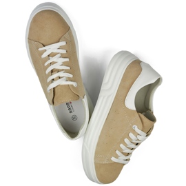 Sapatos femininos de couro com sola plana, bege 1