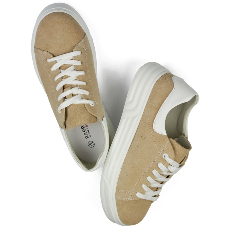 Sapatos femininos de couro com sola plana, bege 1