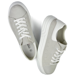 Sapatos femininos de couro com sola plana, cinza 1