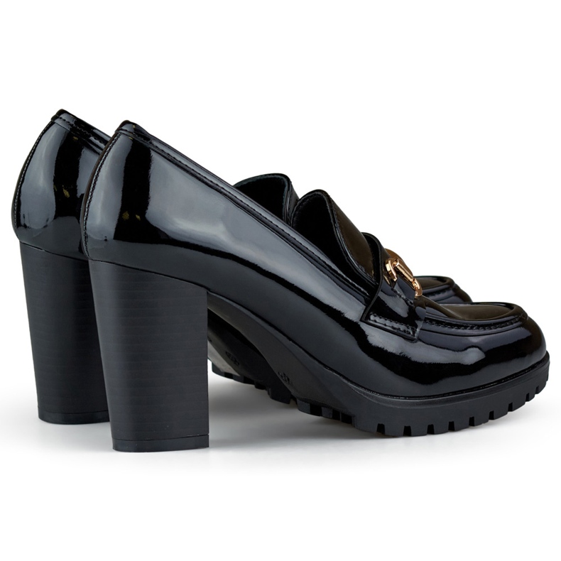 Sapatos femininos de couro envernizado com salto alto e sapatos pretos envernizados 1