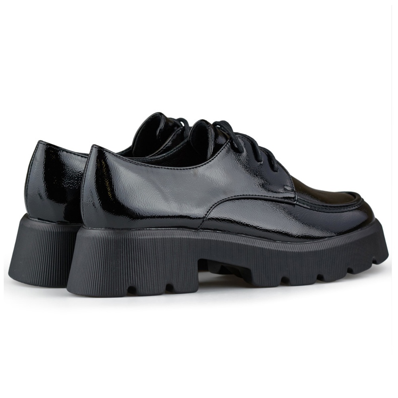 Sapatos pretos com cadarço envernizado, sapatos femininos com sola grossa 1