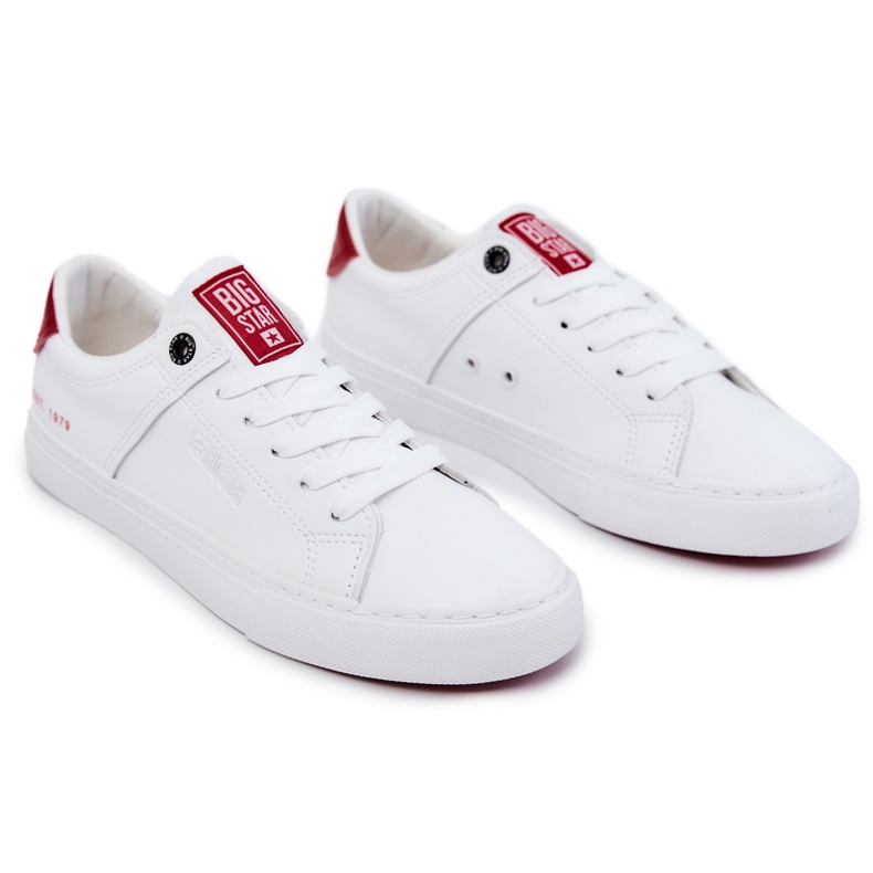 Tênis masculino de couro Big Star JJ174106 Branco-Vermelho 5