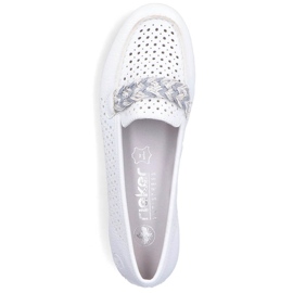 Sapatos mocassins femininos confortáveis ​​com aberturas, branco Rieker 46885-80 1