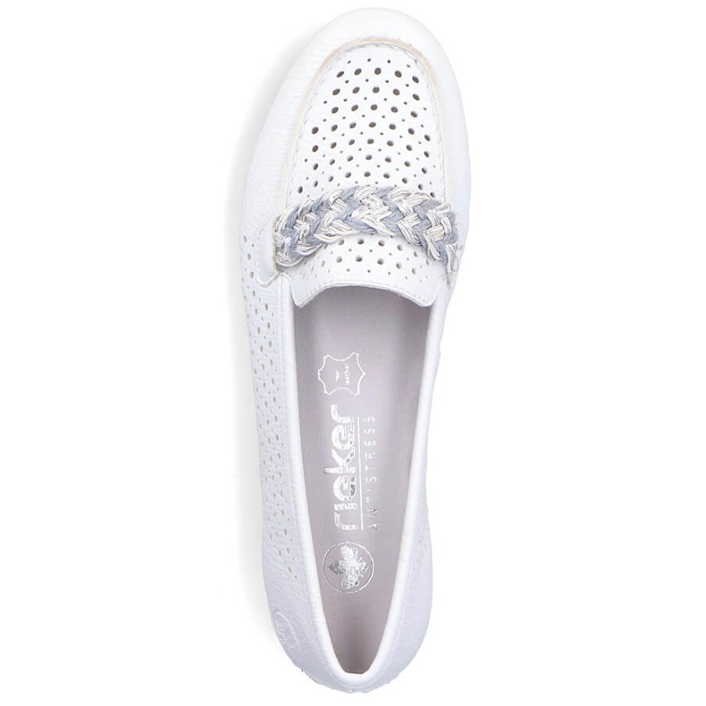 Sapatos mocassins femininos confortáveis ​​com aberturas, branco Rieker 46885-80 1