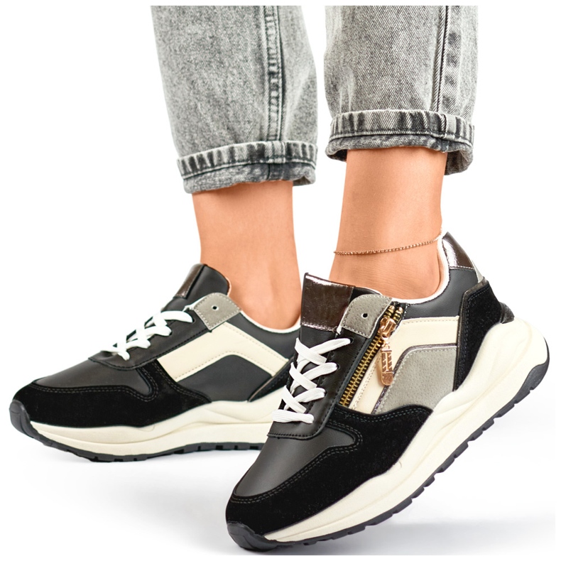 Calçados esportivos casuais femininos, tênis pretos 2