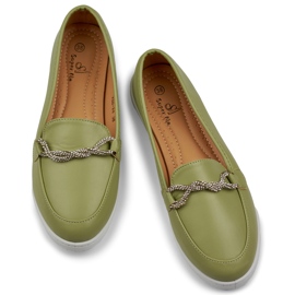 Mocassins femininos confortáveis ​​com strass verde 1