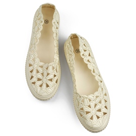 Sapatilhas com recortes vazados, sapatos femininos com estampa floral bege 1