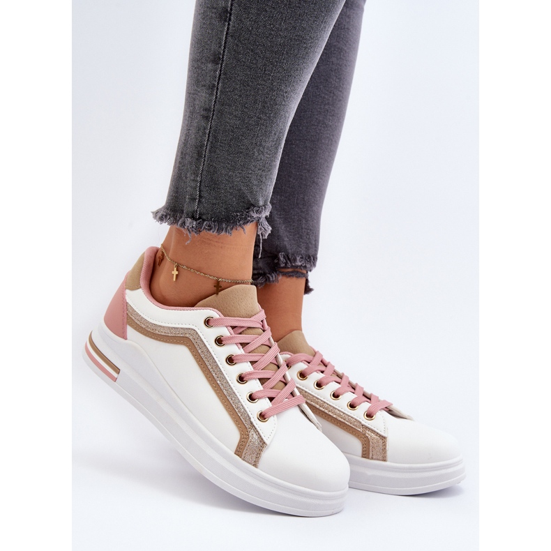 Tênis feminino bege com glitter Elnami branco 2