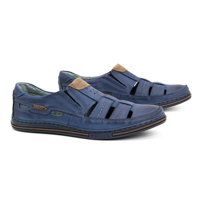 Polbut Sapatos masculinos vazados 06 para o verão - azul marinho e marrom 2