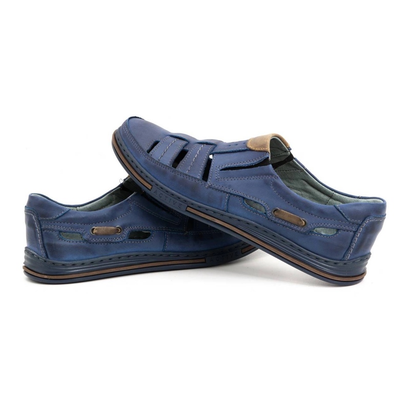 Polbut Sapatos masculinos vazados 06 para o verão - azul marinho e marrom 4