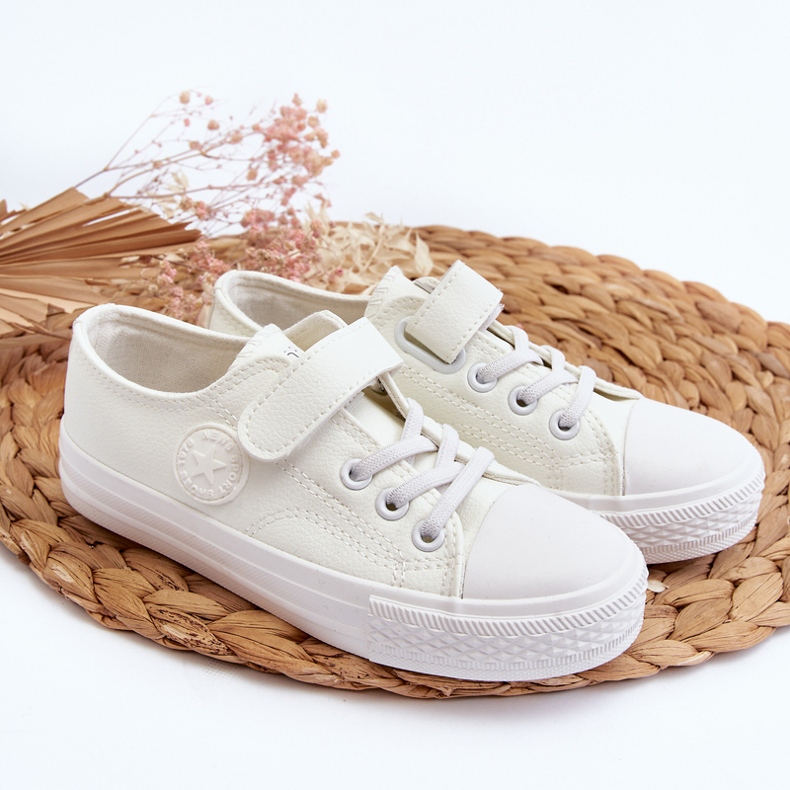 Tênis infantil de couro com velcro branco Delmara 1
