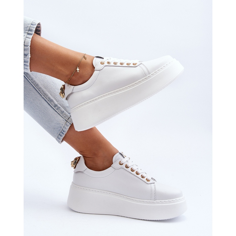 Tênis feminino de couro com plataforma CheBello 4367 branco 2