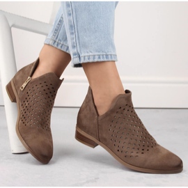 Botins femininos em camurça com recorte, marrom, Vinceza 58240 1