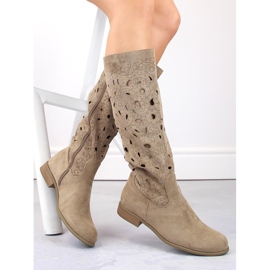 Botas femininas de camurça com salto baixo, bege Jezzi ASA142-50 1