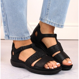 Sandálias femininas confortáveis ​​de couro com velcro, pretas Rieker 64865-01 preto 3