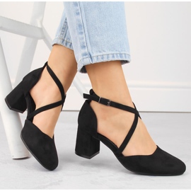 Sandálias femininas elegantes de camurça com salto alto, pretas Potocki SZ12341 preto 1