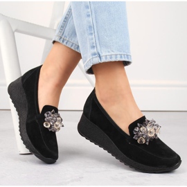 Sapatos femininos de camurça de couro com cristais, pretos Filippo DP4563 1