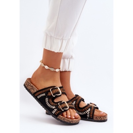 Chinelos femininos com sola de cortiça, Preto Fannea 2