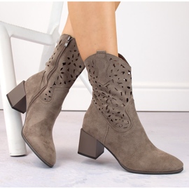 Botas cowboy femininas em camurça com aberturas marrom Jezzi ASA217-7 bege 1