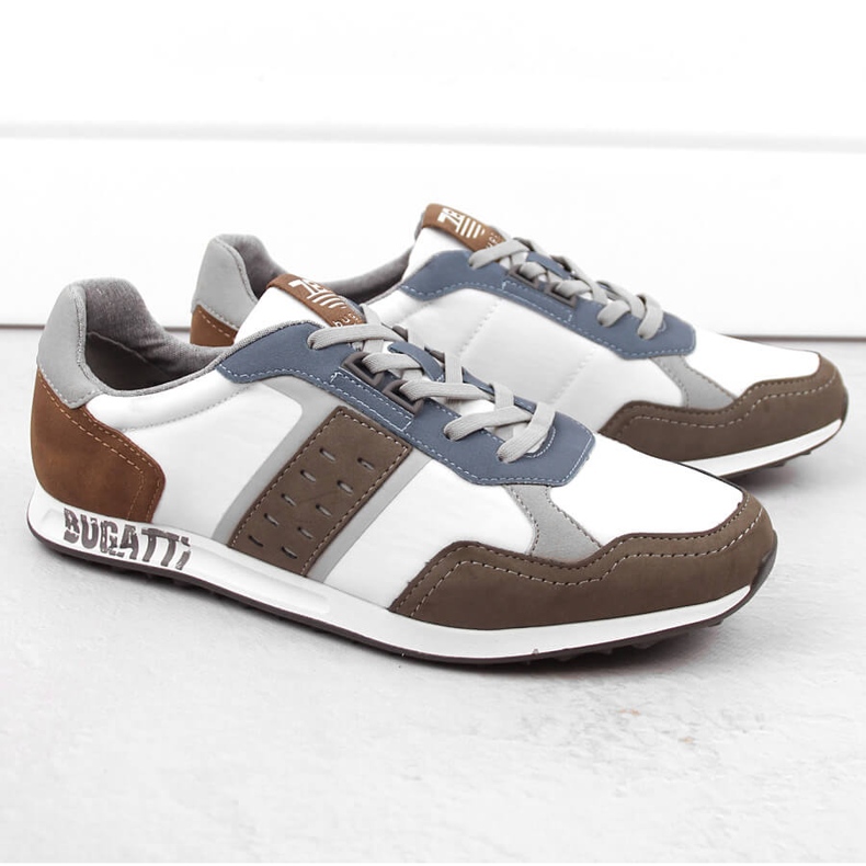Calçados esportivos confortáveis ​​masculinos de couro, multicolor Bugatti NN153208 branco 1