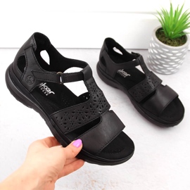 Sandálias femininas confortáveis ​​de couro com velcro, pretas Rieker 64865-01 preto 4