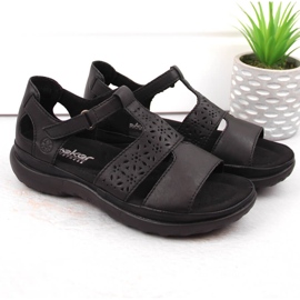 Sandálias femininas confortáveis ​​de couro com velcro, pretas Rieker 64865-01 preto 5