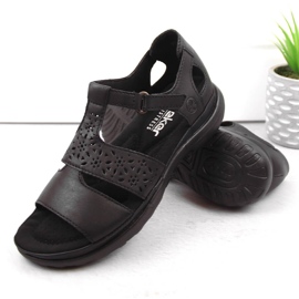 Sandálias femininas confortáveis ​​de couro com velcro, pretas Rieker 64865-01 preto 6