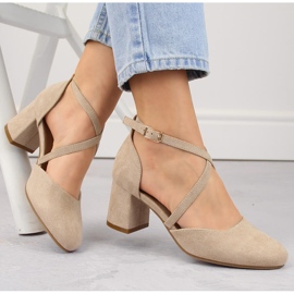 Sandálias femininas elegantes de camurça com salto alto, bege Potocki SZ12341 1