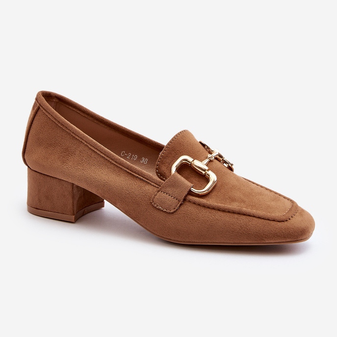 Sapatos bloco de salto baixo com decoração Camel Dolvira marrom 1
