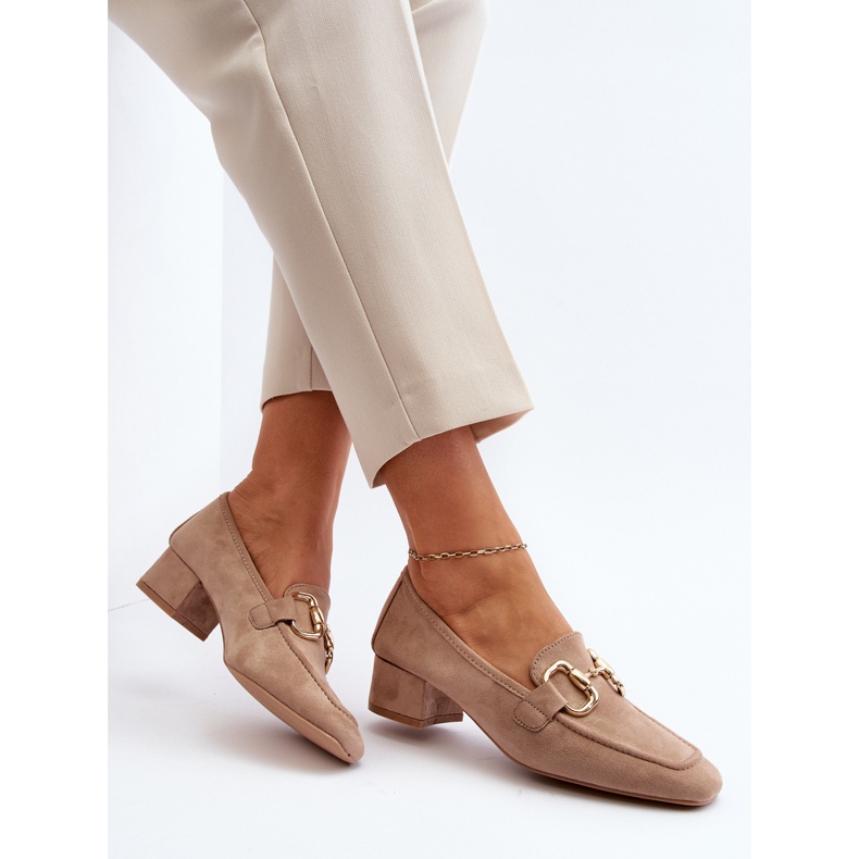 Bombas de salto bloco bege com decoração Dolvira 1