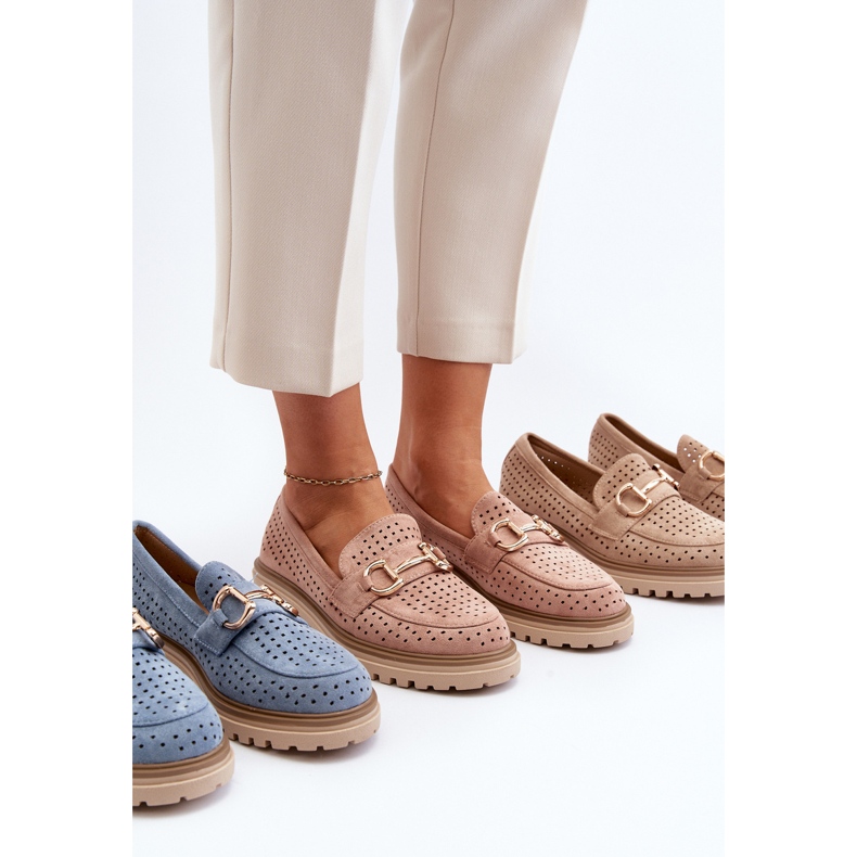 Mocassins femininos perfurados com decoração, Talesse rosa 1