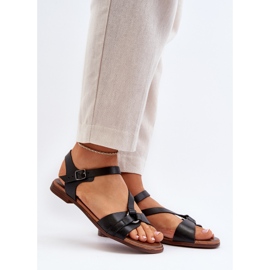 Sandálias femininas de couro Zazoo 40182 pretas preto 2