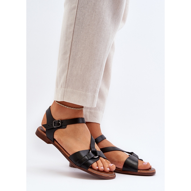 Sandálias femininas de couro Zazoo 40182 pretas preto 2