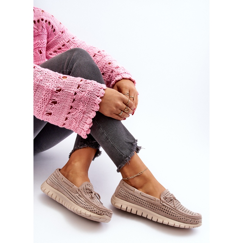 Vinceza Mocassins femininos bege com laço Reece 1