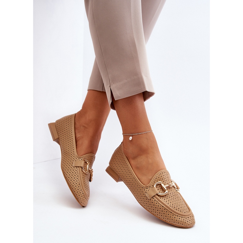 Mocassins femininos de salto plano com decoração camelo Iluvana marrom 1