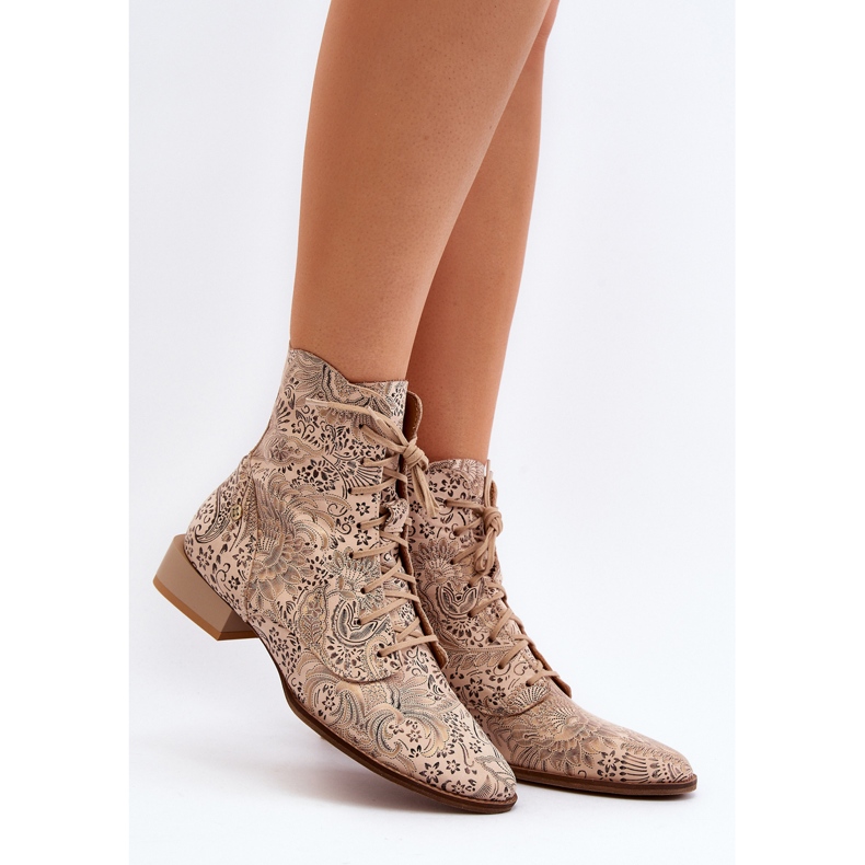 Botas rasas estampadas de couro Maciejka 06391-04 Bege 2