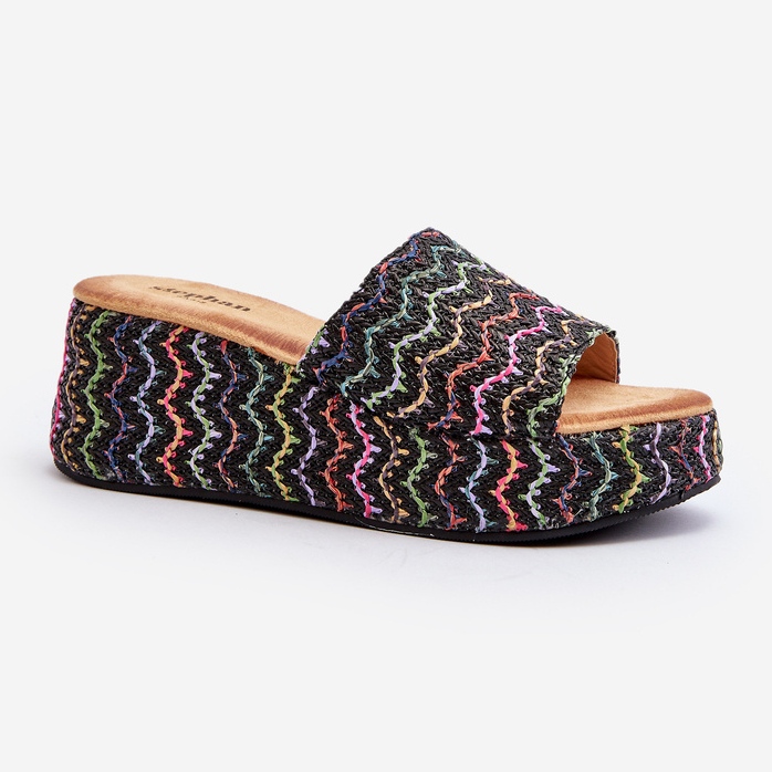 Chinelos femininos Vanarila Wedge pretos 1