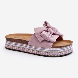 Chinelos femininos de plataforma com laço, Evatria roxa tolet 1