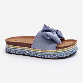 Chinelos femininos com plataforma e laço, Evatria Azul 1